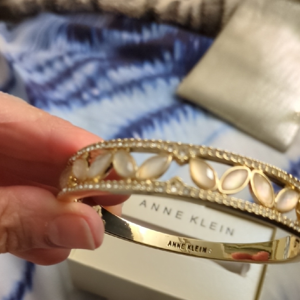 Anne Klein Gold Leaf Bangle with Pearl Accents